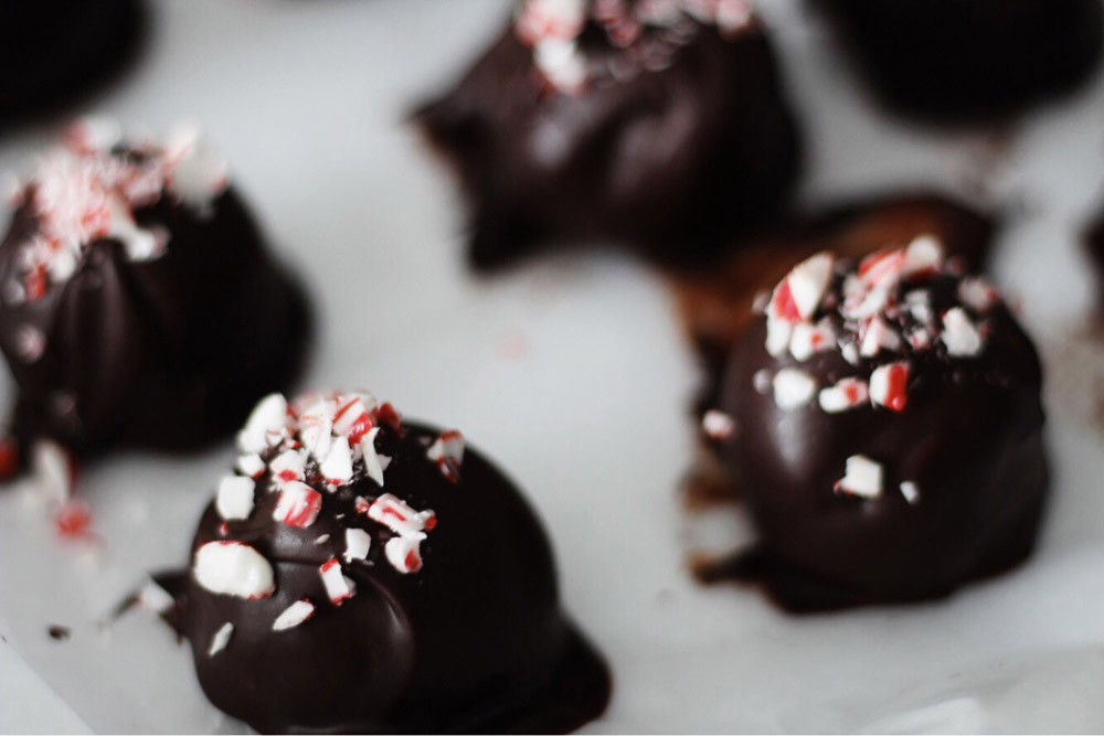 Oreo cookie balls with candy cane